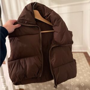 Brown Cropped Puffer Vest